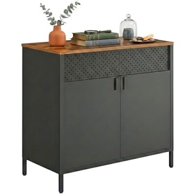 Relaxdays Armario metálico Negro/marrón con 2 Puertas, balda Regulable, 77x80x40 cm para Oficina Relaxdays Armario metálico Negro/marrón con 2 Puertas, balda Regulable, 77x80x40 cm para Oficina