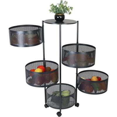 Relaxdays Carro de Cocina , 5 estantes giratorios, H x D: 90 x 34 cm, Metal, 2 Frenos, Carro rodante Negro Relaxdays Carro de Cocina , 5 estantes giratorios, H x D: 90 x 34 cm, Metal, 2 Frenos, Carro rodante Negro