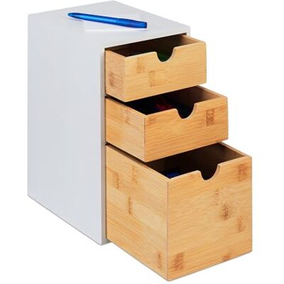 Relaxdays Cajonera, 3 Cajones, Bambú y MDF, 28 x 17 x 21,5 cm, Organizador para Oficina y Despacho, Natural/Blanco Relaxdays Cajonera, 3 Cajones, Bambú y MDF, 28 x 17 x 21,5 cm, Organizador para Oficina y Despacho, Natural/Blanco