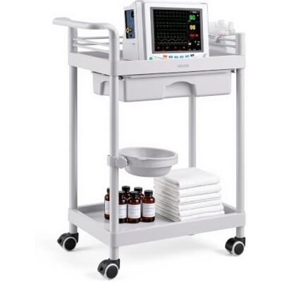 VEVOR Carro de Laboratorio de 2 Niveles Carro Médico con Ruedas Carga 50 kg Carrito Auxiliar para Clínica Hospital Salón de Belleza, con Cajón, Caja de Almacenamiento, Cubo para Residuos, Material PP VEVOR Carro de Laboratorio de 2 Niveles Carro Médico con Ruedas Carga 50 kg Carrito Auxiliar para Clínica Hospital Salón de Belleza, con Cajón, Caja de Almacenamiento, Cubo para Residuos, Material PP