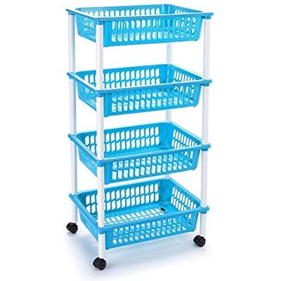 AC Carrito verdulero Modelo PLFT de plástico con 4 Niveles y Ruedas, cestas apilables portaobjetos, Frutas, Verduras, Cocina, baño (Azul 85 x 40 x 30 cm) AC Carrito verdulero Modelo PLFT de plástico con 4 Niveles y Ruedas, cestas apilables portaobjetos, Frutas, Verduras, Cocina, baño (Azul 85 x 40 x 30 cm)