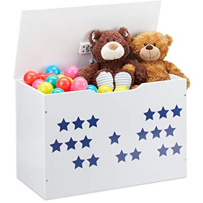 Relaxdays Caja Juguetes, Diseño Estrellas, Baúl Infantil Almacenaje con Tapa, Arcón Niños, 40x60x30 cm, Azul y Blanco Relaxdays Caja Juguetes, Diseño Estrellas, Baúl Infantil Almacenaje con Tapa, Arcón Niños, 40x60x30 cm, Azul y Blanco