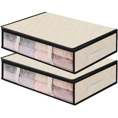 AiQInu Cajas Almacenaje Ropa, 2 Set Plegables Bajo Cama Bolsas para Guardar Ropa con Cremallera Ventana Transparente, Cama Organizador Armario para Ropa Mantas Edredones 60 x 45 x 15cm AiQInu Cajas Almacenaje Ropa, 2 Set Plegables Bajo Cama Bolsas para Guardar Ropa con Cremallera Ventana Transparente, Cama Organizador Armario para Ropa Mantas Edredones 60 x 45 x 15cm