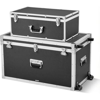 VEVOR Cajas de Transporte y Almacenamiento, Juego de 2 Piezas, Grande de 816 x 452 x 460 mm, Pequeña de 600 x 350 x 242 mm, Maletín de Madera con Cerradura Asas Metálicas, para Viajes Equipo, Negro VEVOR Cajas de Transporte y Almacenamiento, Juego de 2 Piezas, Grande de 816 x 452 x 460 mm, Pequeña de 600 x 350 x 242 mm, Maletín de Madera con Cerradura Asas Metálicas, para Viajes Equipo, Negro