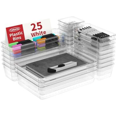 Cetomo 25 uds. organizadores de cajones, separador de cajones ajustable y ampliable, organizador modular, bandeja para cosméticos, objetos diversos y herramientas pequeñas, Transparente, 25 piezas Cetomo 25 uds. organizadores de cajones, separador de cajones ajustable y ampliable, organizador modular, bandeja para cosméticos, objetos diversos y herramientas pequeñas, Transparente, 25 piezas