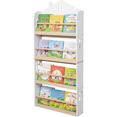 Relaxdays Estantería Infantil de Pared en Forma de casa, 4 Compartimentos, 130×60×15 cm, Blanco/Natural Relaxdays Estantería Infantil de Pared en Forma de casa, 4 Compartimentos, 130×60×15 cm, Blanco/Natural