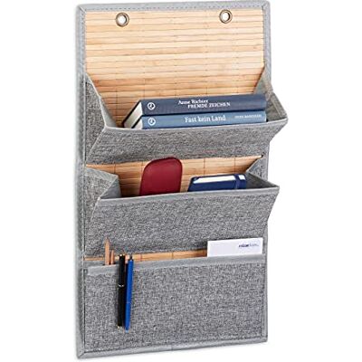 Relaxdays Bolsa Colgante, Organizadora, Almacenaje, para Pared, Armario y Puerta, Bambú, 3 Compartimentos, Gris Relaxdays Bolsa Colgante, Organizadora, Almacenaje, para Pared, Armario y Puerta, Bambú, 3 Compartimentos, Gris