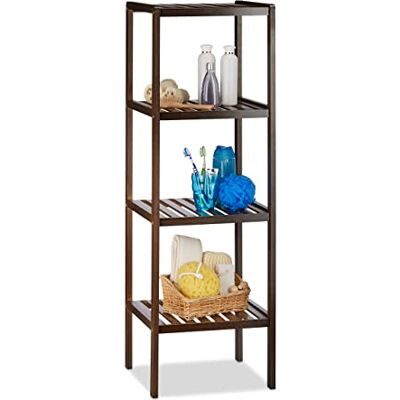 Relaxdays Estantería de bambú para baño, 4 estantes, madera, de pie, bambú, para cocina, 110x34,5x33 cm, Marrón Oscuro Relaxdays Estantería de bambú para baño, 4 estantes, madera, de pie, bambú, para cocina, 110x34,5x33 cm, Marrón Oscuro