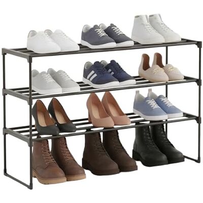 Relaxdays Zapatero, 3 Niveles, Montaje sin Herramientas, 55x117x30 cm, Estructura metálica, baldas de Tela, Negro Relaxdays Zapatero, 3 Niveles, Montaje sin Herramientas, 55x117x30 cm, Estructura metálica, baldas de Tela, Negro