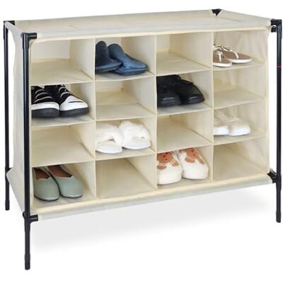 Relaxdays Zapatero Camping, 16 Compartimentos, Apilable, Montaje Sencillo, Armario de Tela, 65 x 84 x 36 cm, Beige Relaxdays Zapatero Camping, 16 Compartimentos, Apilable, Montaje Sencillo, Armario de Tela, 65 x 84 x 36 cm, Beige
