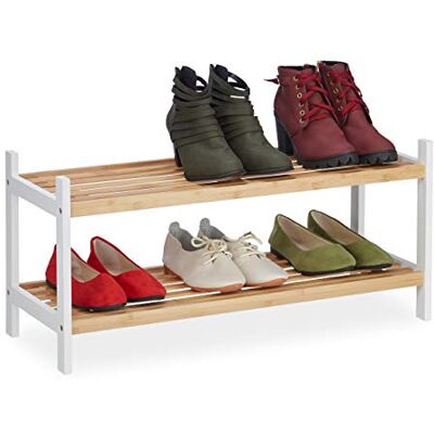 Relaxdays Zapatero 2 Baldas, Estantería 6 Pares de Zapatos, Bambú y Abedul, 33 x 70 x 26 cm, Marrón Natural y Blanco Relaxdays Zapatero 2 Baldas, Estantería 6 Pares de Zapatos, Bambú y Abedul, 33 x 70 x 26 cm, Marrón Natural y Blanco