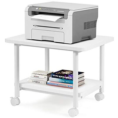 COSTWAY Soporte para Impresora con Rueda Giratoria 360⁰ Estante de 2 Niveles Almacenamiento Carro de Fotocopiadoras para Hogar Oficina (Blanco) COSTWAY Soporte para Impresora con Rueda Giratoria 360⁰ Estante de 2 Niveles Almacenamiento Carro de Fotocopiadoras para Hogar Oficina (Blanco)