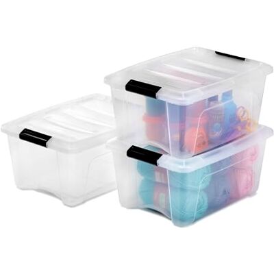 Iris Ohyama 3 Cajas de almacenamiento con tapas, 15L, Transparente, Clips de Cierre, Duradero, Apilable, para Dormitorio, Armario, Oficina, Organizadora, Ropa, Libre de BPA, DDNTB-15 Iris Ohyama 3 Cajas de almacenamiento con tapas, 15L, Transparente, Clips de Cierre, Duradero, Apilable, para Dormitorio, Armario, Oficina, Organizadora, Ropa, Libre de BPA, DDNTB-15