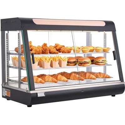 VEVOR Vitrina de Calor para Hostelería 3 Niveles 1400 W, Expositor Calentador de Alimentos 130 L con Luz LED, Estantes Extraíbles, 30 °C a 85 °C, para Tapas, Hamburguesas, Pizzas, Pan, Pollo Frito VEVOR Vitrina de Calor para Hostelería 3 Niveles 1400 W, Expositor Calentador de Alimentos 130 L con Luz LED, Estantes Extraíbles, 30 °C a 85 °C, para Tapas, Hamburguesas, Pizzas, Pan, Pollo Frito