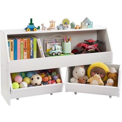 VEVOR Librería Infantil de Madera, Estantería para Juguetes de 1020 x 297 x 600 mm con 2 Cajones Móviles y Espacio de Almacenamiento, Mueble para Niños para Habitación Infantil y Salón, Blanco VEVOR Librería Infantil de Madera, Estantería para Juguetes de 1020 x 297 x 600 mm con 2 Cajones Móviles y Espacio de Almacenamiento, Mueble para Niños para Habitación Infantil y Salón, Blanco