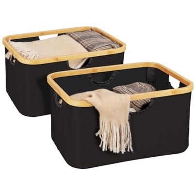 Wenko Ecori Juego de 2 cestas Plegables para Ahorrar Espacio, 28 L, bambú, Natural, 40 x 21 x 33 cm Wenko Ecori Juego de 2 cestas Plegables para Ahorrar Espacio, 28 L, bambú, Natural, 40 x 21 x 33 cm