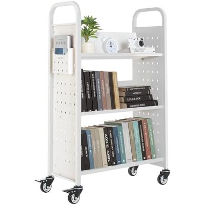 VEVOR Carro para Libros de 3 Niveles Estantería de Libros con Ruedas 77 x 38 x 122 cm Estante de Almacenamiento en Forma de V Carro Rodante para Biblioteca, Librería, Oficina, Escuela, Blanco VEVOR Carro para Libros de 3 Niveles Estantería de Libros con Ruedas 77 x 38 x 122 cm Estante de Almacenamiento en Forma de V Carro Rodante para Biblioteca, Librería, Oficina, Escuela, Blanco