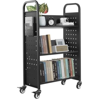VEVOR Carro para Libros de 3 Niveles Estantería de Libros con Ruedas 77 x 38 x 122 cm Estante de Almacenamiento en Forma de V Carro Rodante para Biblioteca, Librería, Oficina, Escuela, Negro VEVOR Carro para Libros de 3 Niveles Estantería de Libros con Ruedas 77 x 38 x 122 cm Estante de Almacenamiento en Forma de V Carro Rodante para Biblioteca, Librería, Oficina, Escuela, Negro