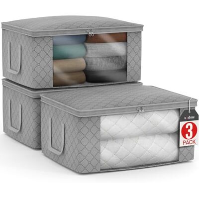 Sorbus Bolsa de almacenamiento plegable, ventana transparente grande y asas de transporte, ideal para ropa, mantas, armarios, dormitorios y más (3 unidades, gris) Sorbus Bolsa de almacenamiento plegable, ventana transparente grande y asas de transporte, ideal para ropa, mantas, armarios, dormitorios y más (3 unidades, gris)