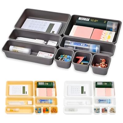 Avilia Juego organizador de cajones de 8 piezas de polipropileno resistente para cocina, oficina y baño, diseño modulable para objetos de varios tamaños, fácil de limpiar y ahorra espacio Avilia Juego organizador de cajones de 8 piezas de polipropileno resistente para cocina, oficina y baño, diseño modulable para objetos de varios tamaños, fácil de limpiar y ahorra espacio