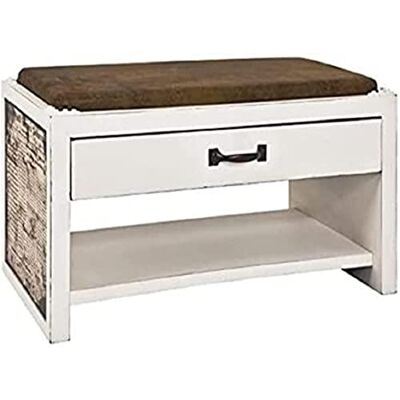 HAKU Banco Zapatero Motivo Vintage MDF Zapatero con Asiento Acolchado Tejido Textil Medidas An 72 cm x Al 42 cm x Pr 38 cm Estilo Industrial HAKU Banco Zapatero Motivo Vintage MDF Zapatero con Asiento Acolchado Tejido Textil Medidas An 72 cm x Al 42 cm x Pr 38 cm Estilo Industrial