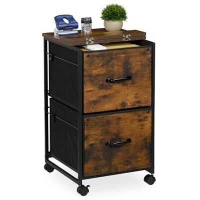 Relaxdays Cajonera Oficina con Ruedas, 2 Cajones, Archivador Colgante, Diseño Industrial, 68x40x40 cm, Marrón y Negro Relaxdays Cajonera Oficina con Ruedas, 2 Cajones, Archivador Colgante, Diseño Industrial, 68x40x40 cm, Marrón y Negro