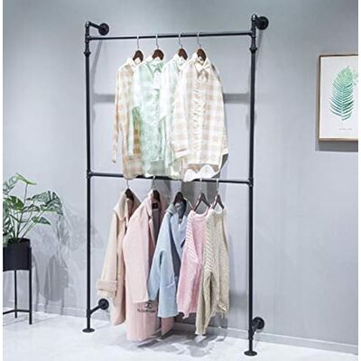 FODUE Perchero industrial de tubería, barra de ropa de hierro negro montado en la pared, barra colgante multiusos para almacenamiento en el armario (negro) FODUE Perchero industrial de tubería, barra de ropa de hierro negro montado en la pared, barra colgante multiusos para almacenamiento en el armario (negro)