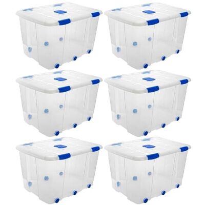 AC Pk de 6 Cajas de ordenión de plástico Transparente. N.º 16 Contenedor para almenar Libros, Ropa, Mantas. Capidad 133 litros. Dimensiones Aprox.: 76,8 x 56,5 x 46,5 cm AC Pk de 6 Cajas de ordenión de plástico Transparente. N.º 16 Contenedor para almenar Libros, Ropa, Mantas. Capidad 133 litros. Dimensiones Aprox.: 76,8 x 56,5 x 46,5 cm