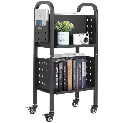 VEVOR Carro para Libros de 2 Niveles Estantería de Libros con Ruedas 45 x 33 x 88 cm Estante de Almacenamiento en Forma de L Doble Caro Carro Rodante para Biblioteca, Oficina, Escuela, Negro VEVOR Carro para Libros de 2 Niveles Estantería de Libros con Ruedas 45 x 33 x 88 cm Estante de Almacenamiento en Forma de L Doble Caro Carro Rodante para Biblioteca, Oficina, Escuela, Negro