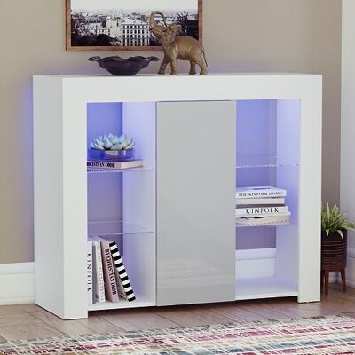 Vida Designs Aparador Grande Azura Moderno LED de 1 Puerta en Blanco y Gris, Luces RGB (Opciones de desvanecimiento/estroboscópico Incluidas), Alto Brillo Vida Designs Aparador Grande Azura Moderno LED de 1 Puerta en Blanco y Gris, Luces RGB (Opciones de desvanecimiento/estroboscópico Incluidas), Alto Brillo