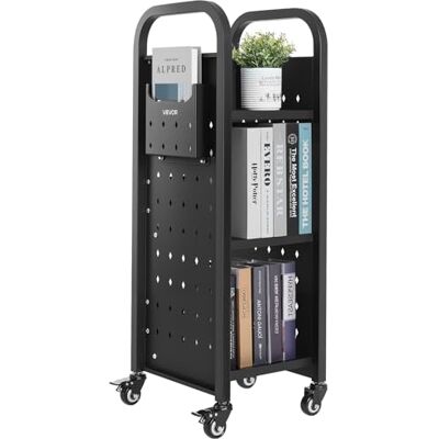 VEVOR Carro para Libros de 3 Niveles Estantería de Libros con Ruedas 32 x 35 x 93,5 cm Estante de Almacenamiento en Forma de L Carro Rodante para Biblioteca, Librería, Oficina, Escuela, Negro VEVOR Carro para Libros de 3 Niveles Estantería de Libros con Ruedas 32 x 35 x 93,5 cm Estante de Almacenamiento en Forma de L Carro Rodante para Biblioteca, Librería, Oficina, Escuela, Negro