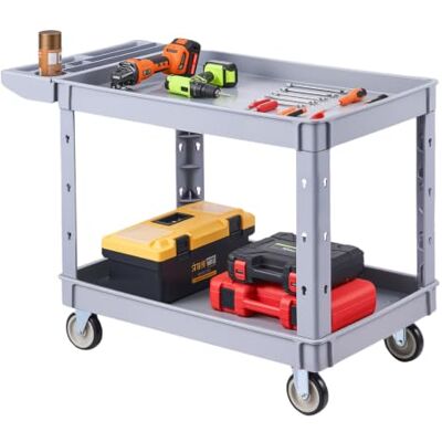 VEVOR Carro de Servicio Capacidad de 250 kg 2 Niveles Estantes de PP, Carro de Herramientas con Ruedas, Bloqueo, Bandeja de Almacenamiento, Carrito Utilitario para Garaje, Almacén, Oficina y Patio VEVOR Carro de Servicio Capacidad de 250 kg 2 Niveles Estantes de PP, Carro de Herramientas con Ruedas, Bloqueo, Bandeja de Almacenamiento, Carrito Utilitario para Garaje, Almacén, Oficina y Patio