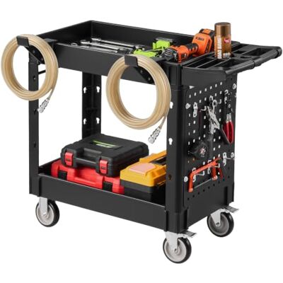 VEVOR Carro de Servicio Capacidad de 250 kg 2 Niveles con Panel Perforado, Carro Utilitario de Herramientas con Ruedas, Bloqueo, Bandeja, Estantes de PP, Carrito para Garaje, Oficina, Patio y Almacén VEVOR Carro de Servicio Capacidad de 250 kg 2 Niveles con Panel Perforado, Carro Utilitario de Herramientas con Ruedas, Bloqueo, Bandeja, Estantes de PP, Carrito para Garaje, Oficina, Patio y Almacén