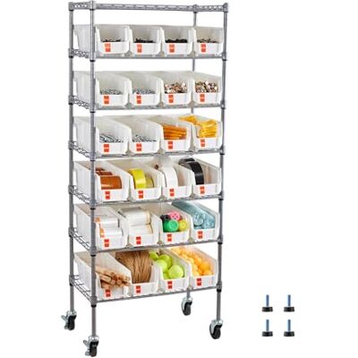 VEVOR Estantería de Almacenamiento con Ruedas de 7 Niveles, para 24 Contenedores Pequeños de Polipropileno, para Garaje, Almacén, Oficina, Restaurante, Aula y Cocina, 610 x 355 x 1490 mm, Plata VEVOR Estantería de Almacenamiento con Ruedas de 7 Niveles, para 24 Contenedores Pequeños de Polipropileno, para Garaje, Almacén, Oficina, Restaurante, Aula y Cocina, 610 x 355 x 1490 mm, Plata