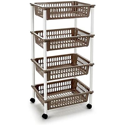 AC Carrito verdulero Modelo PLFT de plástico con 4 Niveles y Ruedas, cestas apilables portaobjetos, Frutas, Verduras, Cocina, baño (Marrón Topo 85 x 40 x 30 cm) AC Carrito verdulero Modelo PLFT de plástico con 4 Niveles y Ruedas, cestas apilables portaobjetos, Frutas, Verduras, Cocina, baño (Marrón Topo 85 x 40 x 30 cm)