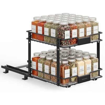 SONGMICS Organizador de Especias Extraíble, Estante Deslizante de 2 Niveles, Acero, 27 x 25,2 x 23,8 cm, Negro, para Armario de Cocina, Colección Patalla SONGMICS Organizador de Especias Extraíble, Estante Deslizante de 2 Niveles, Acero, 27 x 25,2 x 23,8 cm, Negro, para Armario de Cocina, Colección Patalla