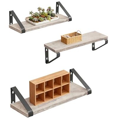 Relaxdays Estantería de Pared Set de 3, Madera y Metal, para Libros y decoración, 30/35/40 cm, Color Greige Relaxdays Estantería de Pared Set de 3, Madera y Metal, para Libros y decoración, 30/35/40 cm, Color Greige