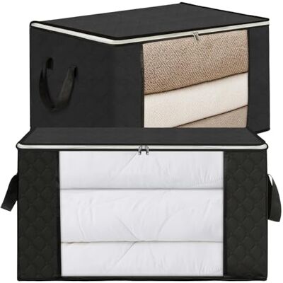 AiQInu Cajas Almacenaje Ropa, 2PCS 90L Plegable Bolsa Almacenamiento de Ropa de Gran Capacidad, Bolsas para Guardar con asa reforzada para Edredones, de Cama, 60x44x35CM Negro AiQInu Cajas Almacenaje Ropa, 2PCS 90L Plegable Bolsa Almacenamiento de Ropa de Gran Capacidad, Bolsas para Guardar con asa reforzada para Edredones, de Cama, 60x44x35CM Negro