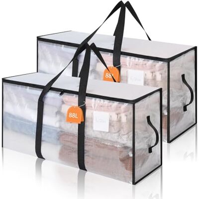 AiQInu 2 Piezas Bolsa Almacenaje 88 L, Impermeable Bolsas Mudanza Grandes Cremallera y Asa, Transparente Bolsa de Almacenamiento Ropa, Cajas Ordenacion Armario para Guardar Ropa Edredones AiQInu 2 Piezas Bolsa Almacenaje 88 L, Impermeable Bolsas Mudanza Grandes Cremallera y Asa, Transparente Bolsa de Almacenamiento Ropa, Cajas Ordenacion Armario para Guardar Ropa Edredones