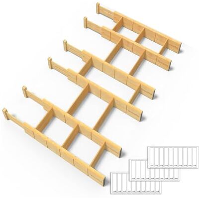 SpaceAid Divisores de cajones de bambú con inserciones y etiquetas, organizadores de cajones ajustables de cocina, organización expandible para el hogar, oficina, aparadores y baño, 6 separadores con SpaceAid Divisores de cajones de bambú con inserciones y etiquetas, organizadores de cajones ajustables de cocina, organización expandible para el hogar, oficina, aparadores y baño, 6 separadores con