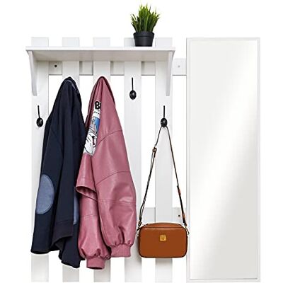 Meerveil Perchero Pared con Espejo, Recibidor Perchero con 5 Ganchos y Estante Estilo Moderno para Pasillo Entrada, 100 x 22 x 106 cm (Blanco) Meerveil Perchero Pared con Espejo, Recibidor Perchero con 5 Ganchos y Estante Estilo Moderno para Pasillo Entrada, 100 x 22 x 106 cm (Blanco)