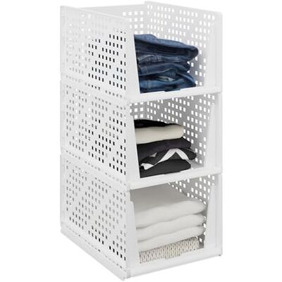 Relaxdays Organizadores de Armario, Pack de 3, Cajas de Almacenaje Apilables, Cajones de 24,5 x 33,5 x 43,5 cm, Blanco Relaxdays Organizadores de Armario, Pack de 3, Cajas de Almacenaje Apilables, Cajones de 24,5 x 33,5 x 43,5 cm, Blanco
