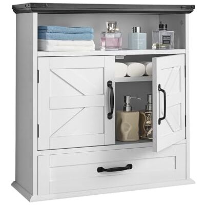 VEVOR Armario de Pared para Baño, con 2 Puertas y Estantes Ajustables, 3 Niveles, Armario Colgante para Baño con Compartimento Abierto y Cajones para Cocina e Inodoro, 610 x 230 x 637 mm, Blanco VEVOR Armario de Pared para Baño, con 2 Puertas y Estantes Ajustables, 3 Niveles, Armario Colgante para Baño con Compartimento Abierto y Cajones para Cocina e Inodoro, 610 x 230 x 637 mm, Blanco
