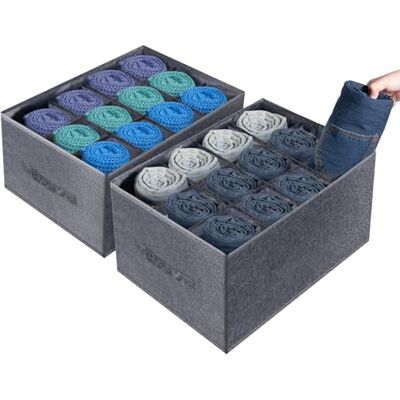 Carehabi Organizador Separador de Ropa Juego de 2, Plegable 24 Celdas Malla Armario Caja de Almacenamiento, Organizador de Cajones de Tela de Gran Capacidad para Suéteres Pantalones Ropa Interior Carehabi Organizador Separador de Ropa Juego de 2, Plegable 24 Celdas Malla Armario Caja de Almacenamiento, Organizador de Cajones de Tela de Gran Capacidad para Suéteres Pantalones Ropa Interior