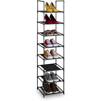 Relaxdays Zapatero 8 Baldas, Estante Zapatos Estrecho, Organizador Calzado Tela y Metal, 140 x 33 x 33 cm, Negro y Gris Relaxdays Zapatero 8 Baldas, Estante Zapatos Estrecho, Organizador Calzado Tela y Metal, 140 x 33 x 33 cm, Negro y Gris