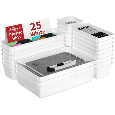 Cetomo 25 uds. organizadores de cajones, separador de cajones ajustable y ampliable, organizador modular, bandeja para cosméticos, objetos diversos y herramientas pequeñas, Blanco, 25 piezas Cetomo 25 uds. organizadores de cajones, separador de cajones ajustable y ampliable, organizador modular, bandeja para cosméticos, objetos diversos y herramientas pequeñas, Blanco, 25 piezas