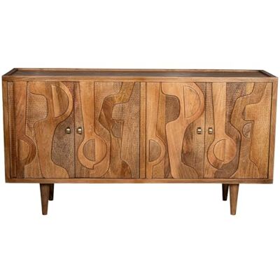 DRW Aparador con 4 Puertas de Madera con Dibujo en Natural 153x42x85cm DRW Aparador con 4 Puertas de Madera con Dibujo en Natural 153x42x85cm
