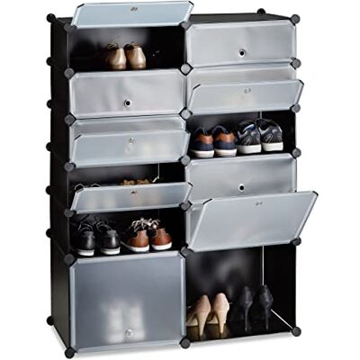Relaxdays Zapatero Modular con 12 Compartimentos, Plástico, Negro, 125 x 94 x 37 cm Relaxdays Zapatero Modular con 12 Compartimentos, Plástico, Negro, 125 x 94 x 37 cm