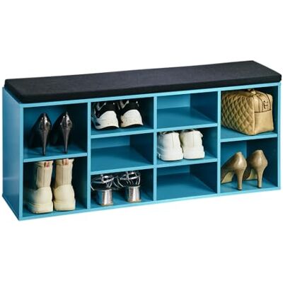 Kesper Zapatero con cojín de Asiento Fabricado en Madera aglomerada, 103,5 x 48 x 29,5 cm, Color Turquesa y Negro Kesper Zapatero con cojín de Asiento Fabricado en Madera aglomerada, 103,5 x 48 x 29,5 cm, Color Turquesa y Negro