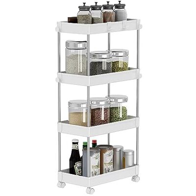 Mondeer Carro de Almacenaje, Carro Estantería de 4 Niveles con Ruedas, Multifuncional, para Oficina Cocina Baño, An. 22 x Pr. 40 x Al. 85 cm, Blanco Mondeer Carro de Almacenaje, Carro Estantería de 4 Niveles con Ruedas, Multifuncional, para Oficina Cocina Baño, An. 22 x Pr. 40 x Al. 85 cm, Blanco